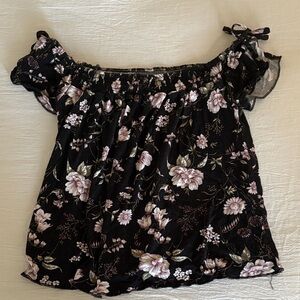 Floral Off-Shoulder Black Top